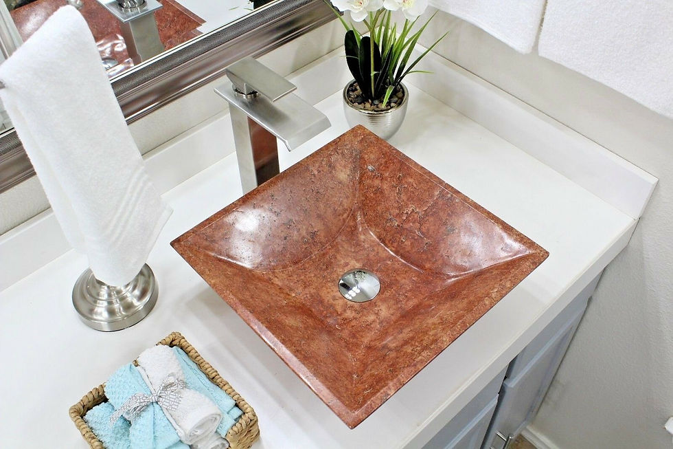 Thumbnail: Travertine Marble Sink Square Red Natural Stone