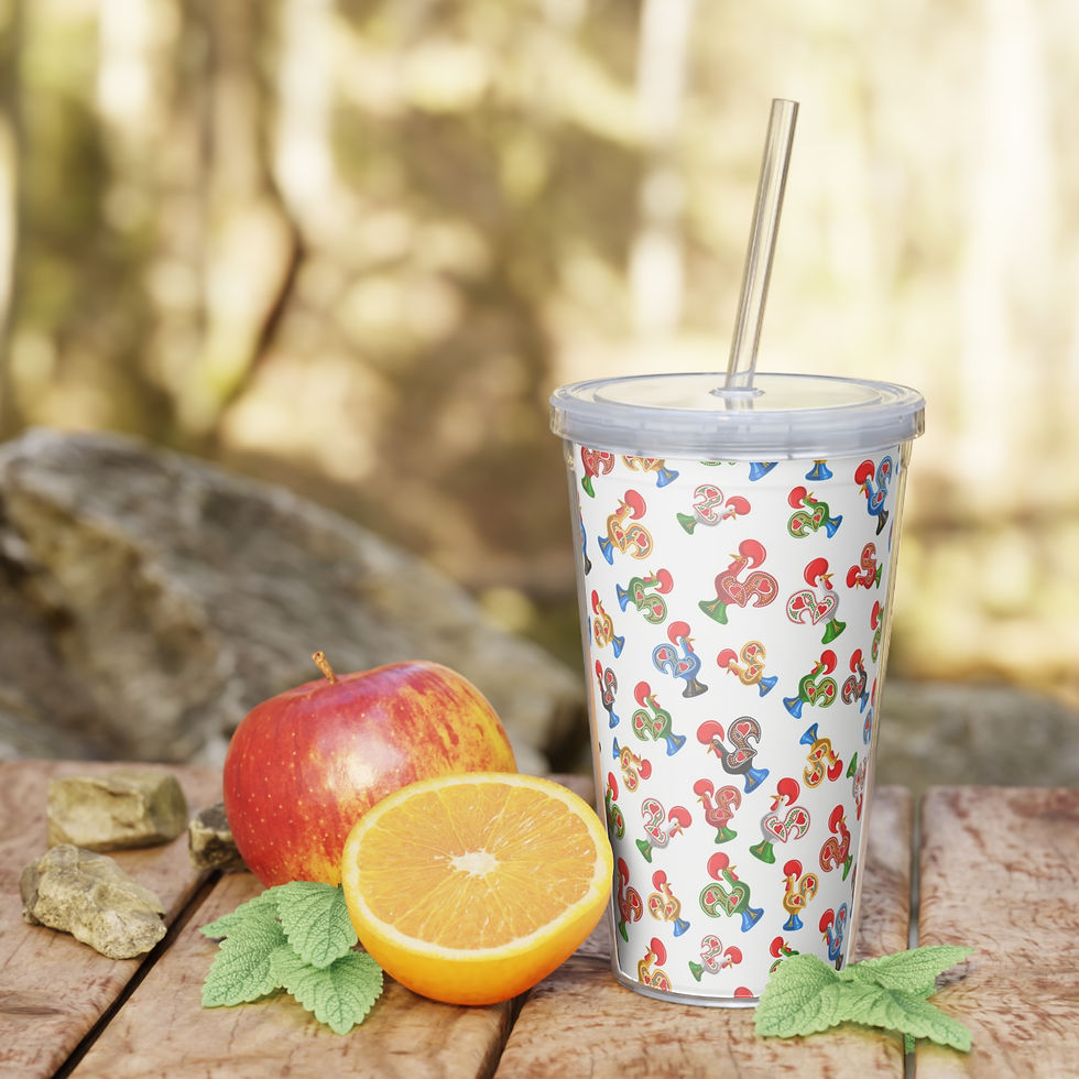 Thumbnail: Galo de Barcelos Tumbler (White) with Straw