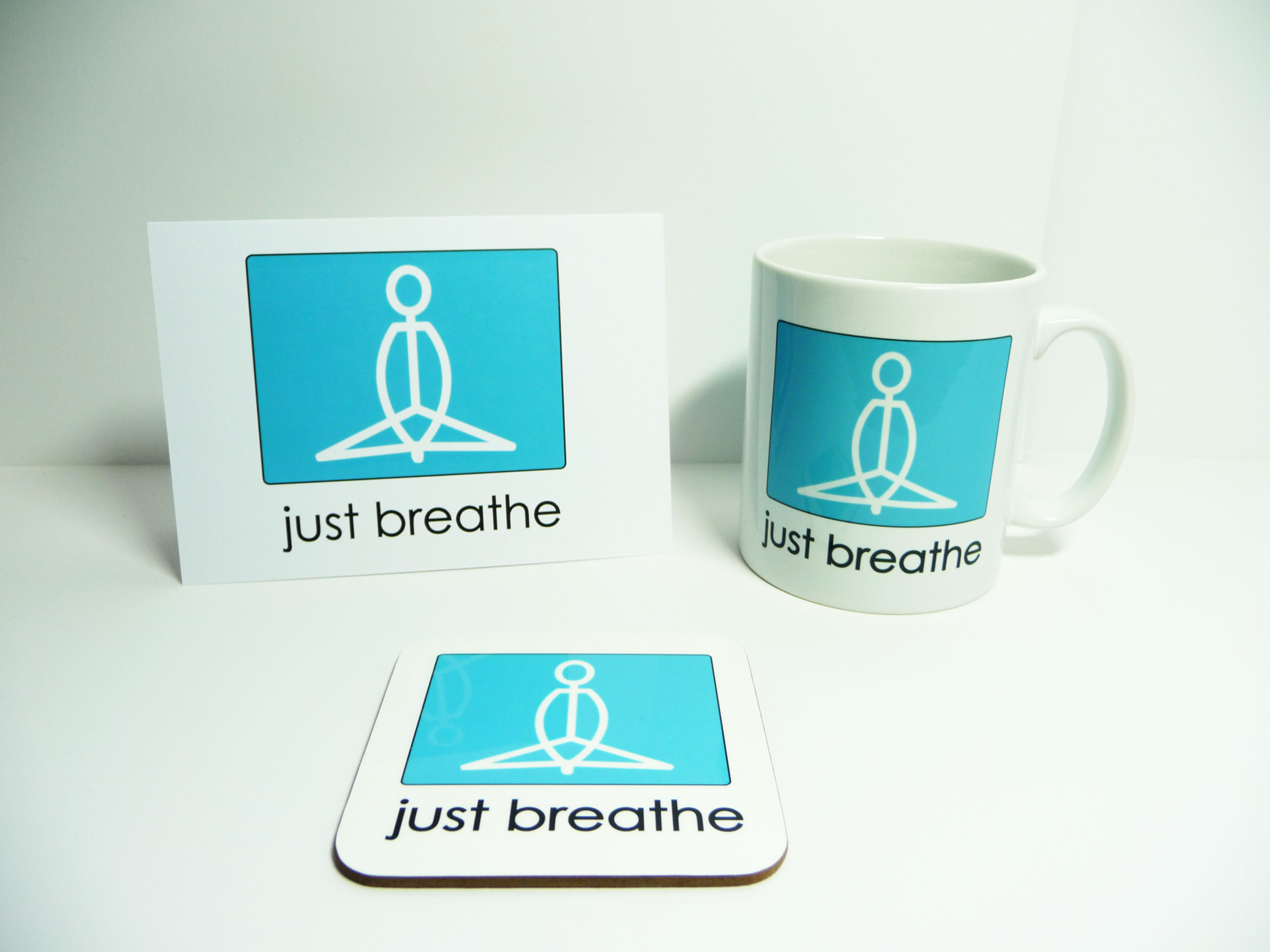 Yogastickmen Yoga Gifts - Just Breathe Flow Mug, Card and Coaster