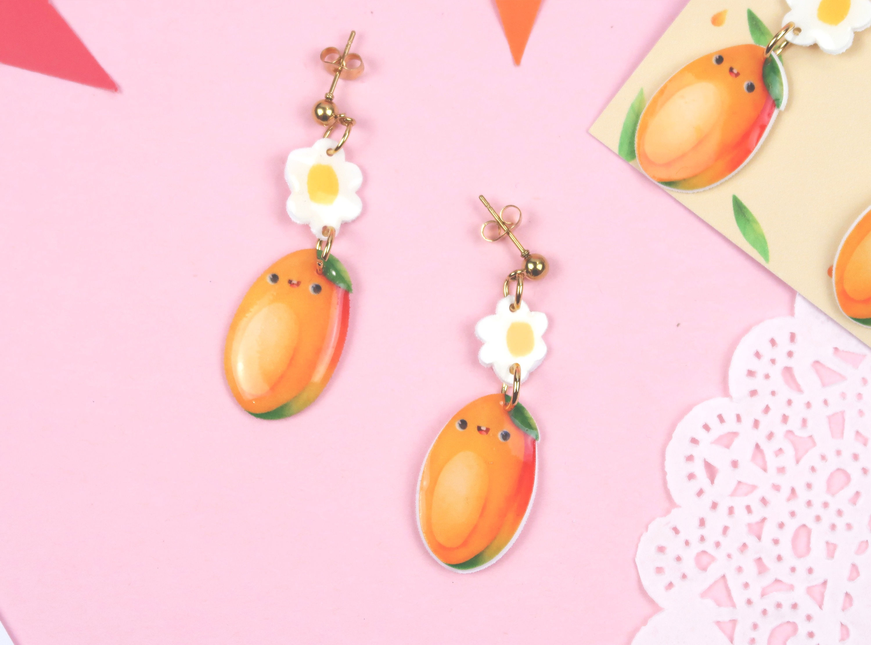 Mango and Flower Dangle Earrings