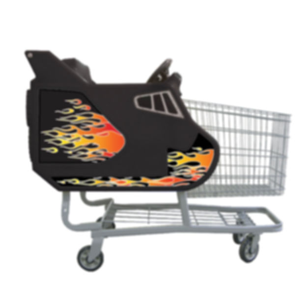 Side view of RTS Retail black shuttle kiddie cart on white background