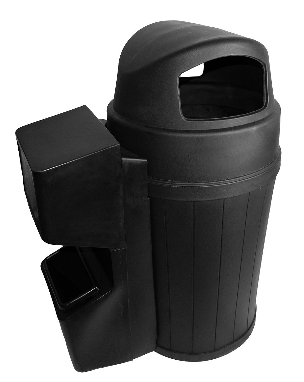 RTS Retail Black Garbage Bin with Single Windshield Wash Station Angled View on White Background