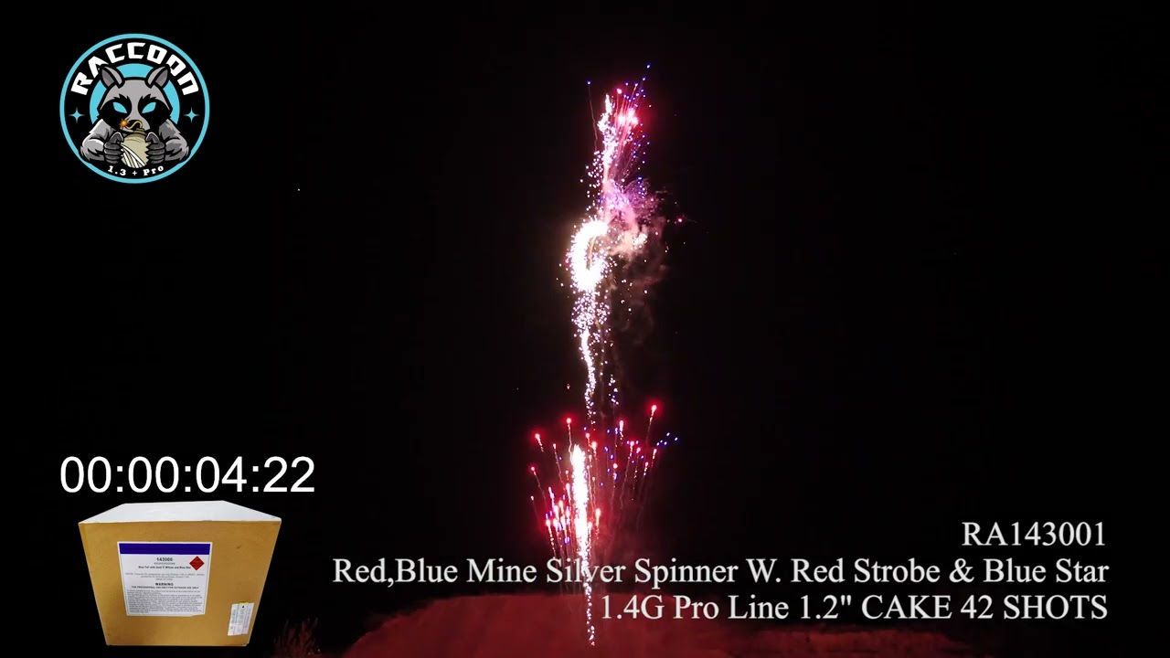 RA143001 1.4g Pro Red Blue Mine, Spinner, With Red Strobe and Blue Star 42 Shots