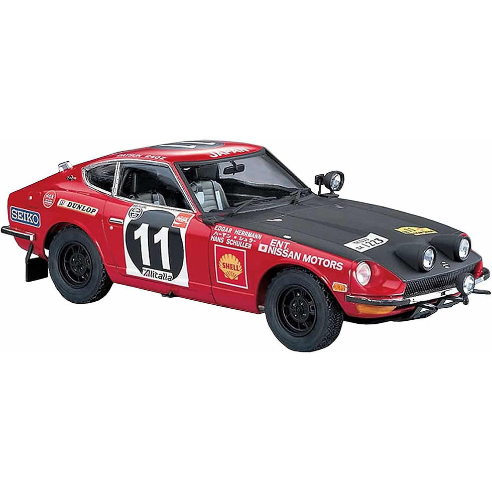 מודל להרכבה של מכונית ראלי – Datsun 240Z “1971 Safari Rally Winner” בקנה מידה