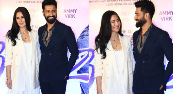 Katrina Kaif and Vicky Kaushal at the premiere of Bad Newz in Mumbai.