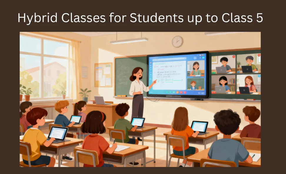 Students attending classes in a hybrid mode at schools in Noida, Greater Noida, and Gurugram as authorities permit online and offline learning due to rising air pollution levels