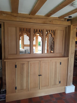 The carved panels in place