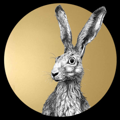 hase feldhase hare love gold circle metal aludibond zeichnung illustration anne 13 logo love liebe Natur mystic nordic clear norge sweden noir animal love design musthave galleria galleria newcomer