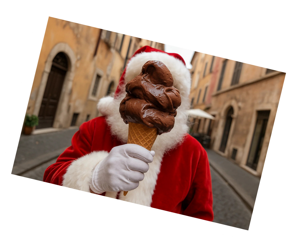 santa eating gelato in Italy