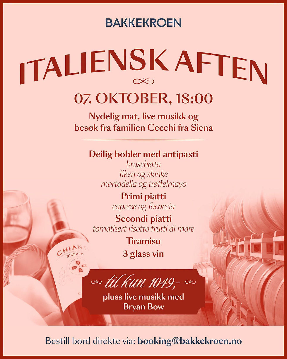 Italiensk aften på Bakkekroen – live musikk med Bryan Bow
