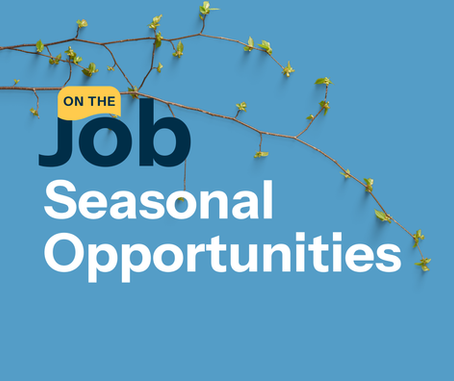 On The Job Logo with Seasonal opportunities and a branch with buds.