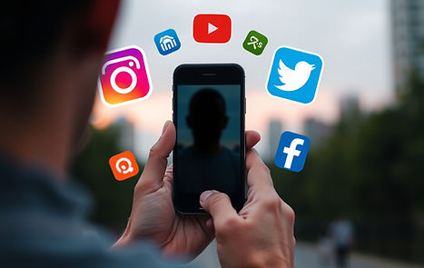 social media logos around phone