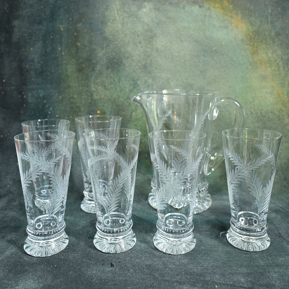 Thumbnail: A Rare Etched Stuart Crystal Jug and Large Glasses Set