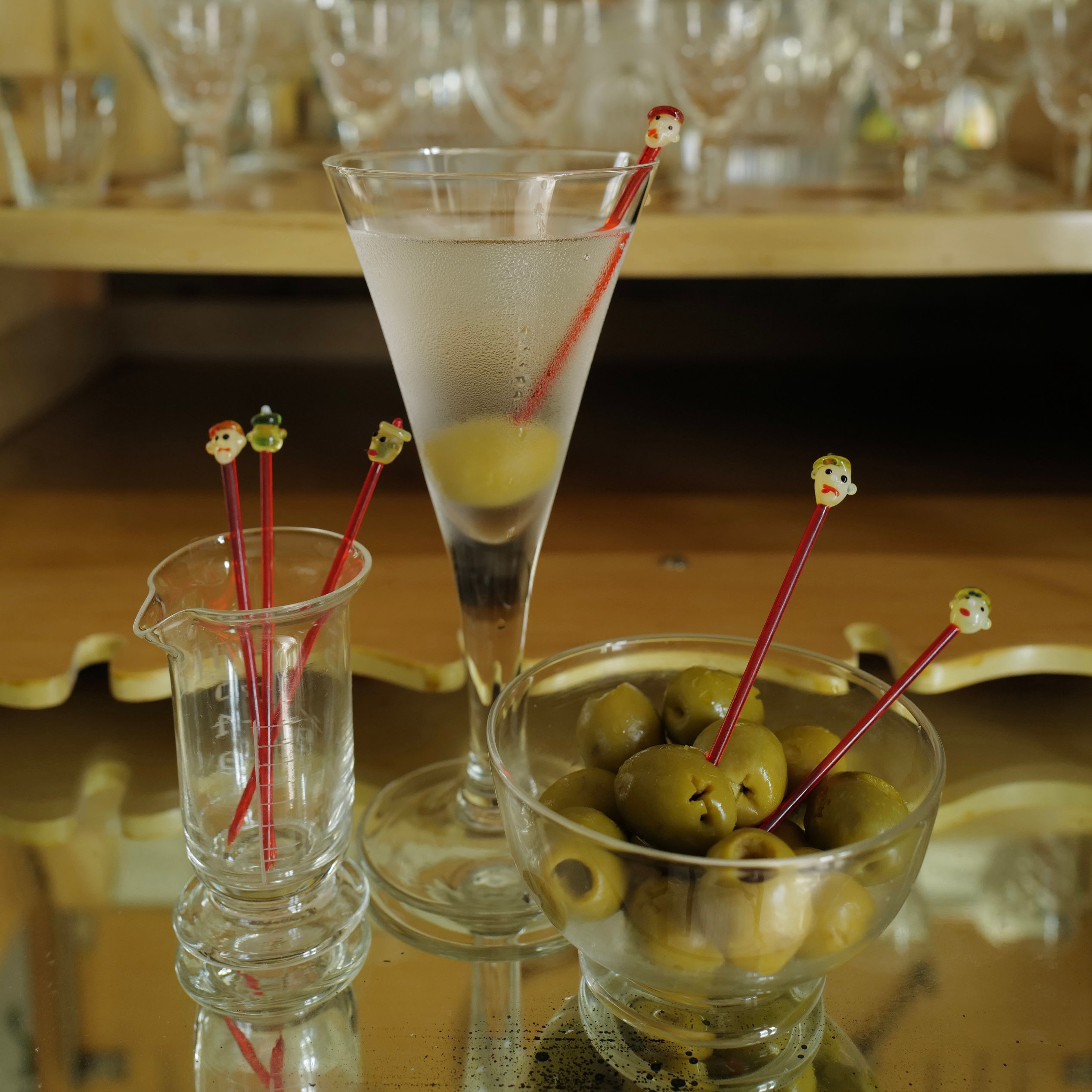 A Set of Six Art Deco Uranium Glass Cocktail Picks