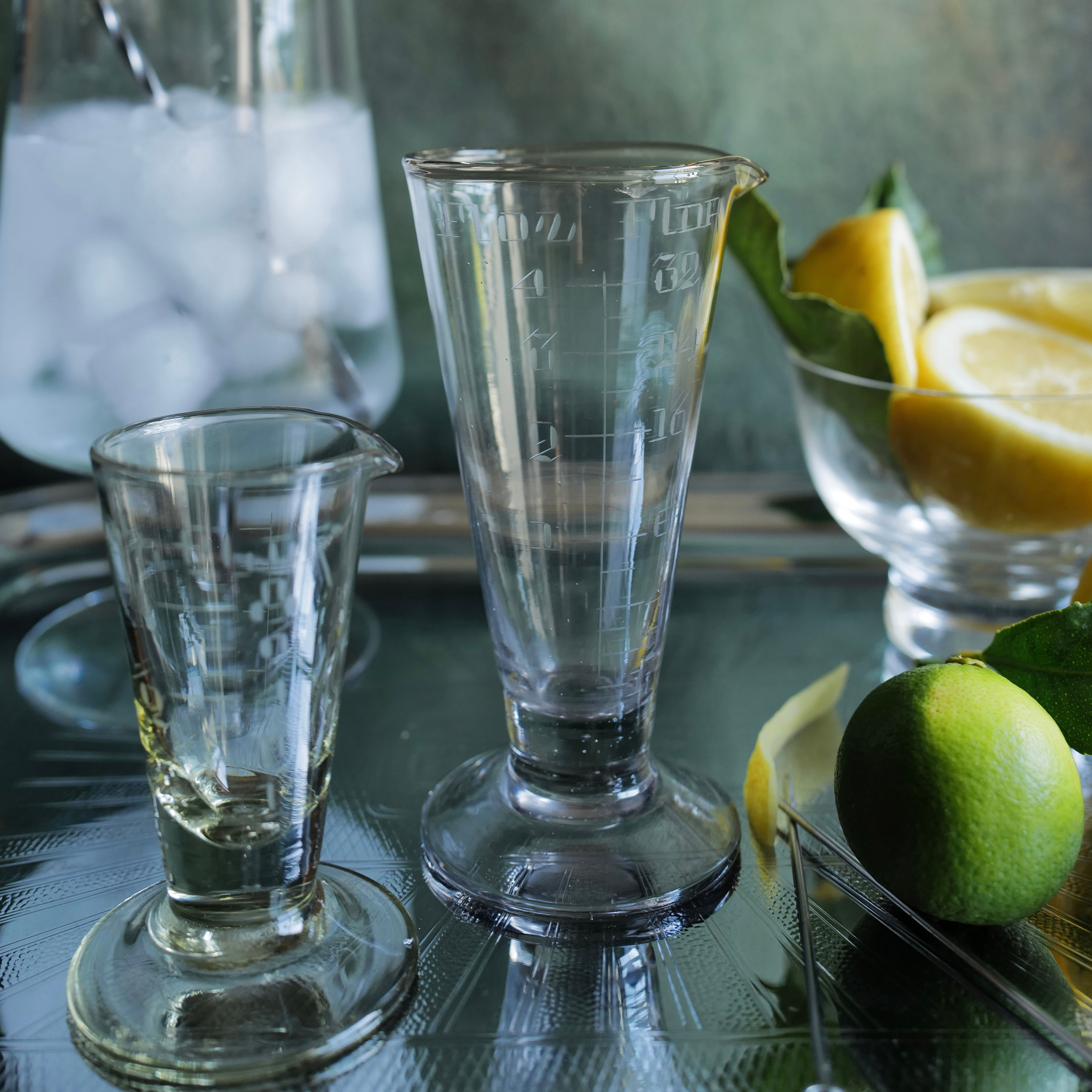 Vintage Etched Hand Blown Glass Conical Measuring Cylinder