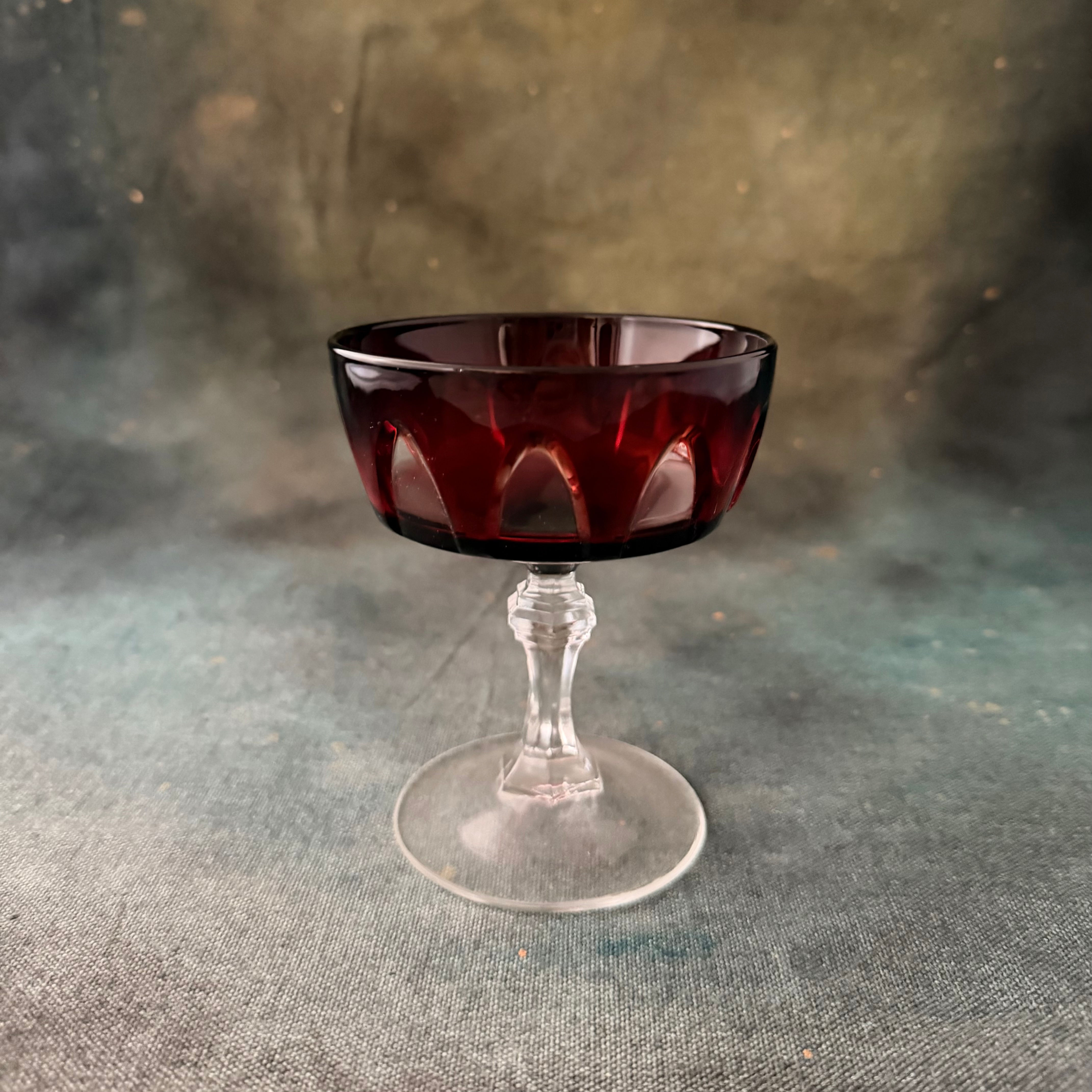 A Vintage Cristal D'Arques Rubilux Gothic Red Champagne Coupe