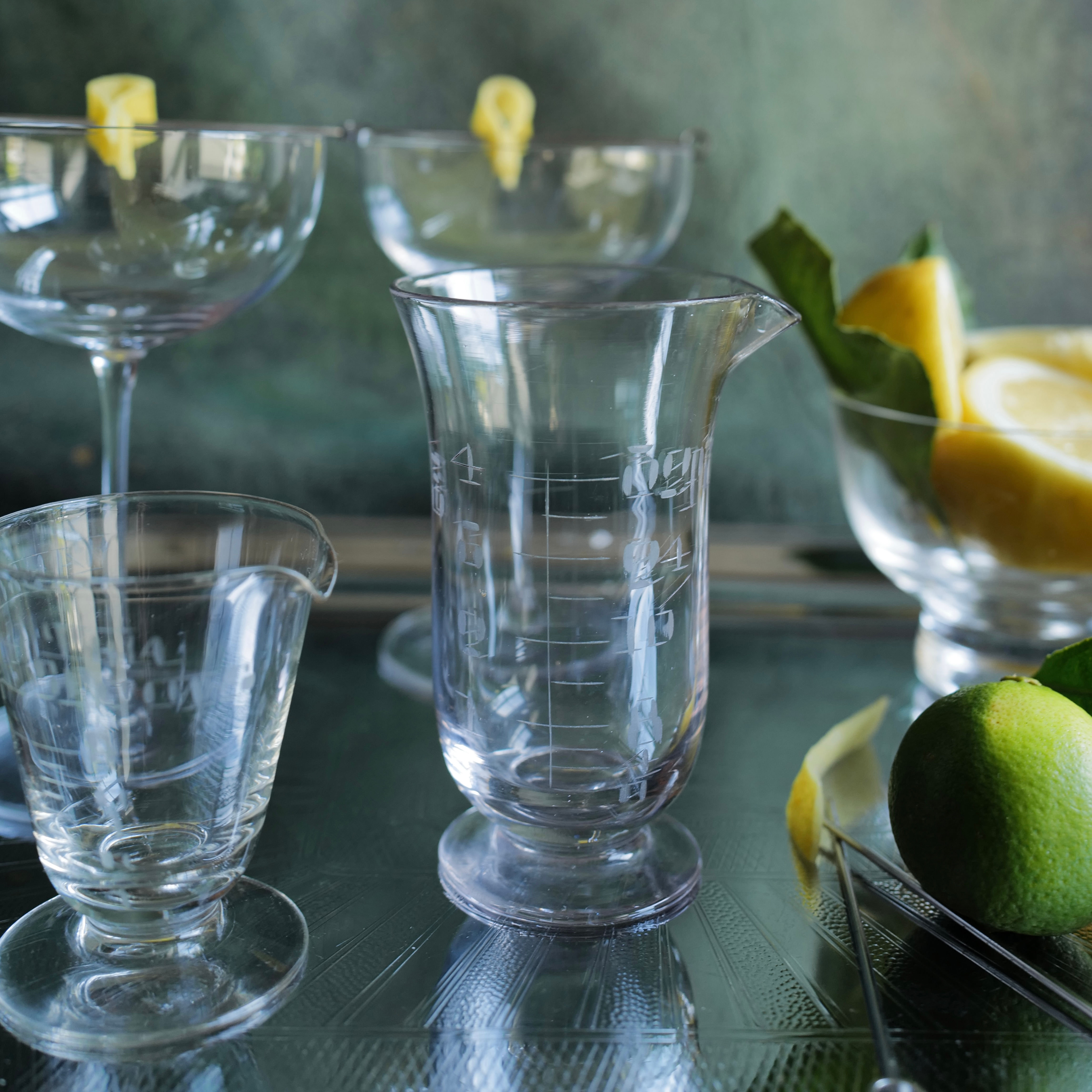 Vintage Etched Hand Blown Glass Measuring Cylinder