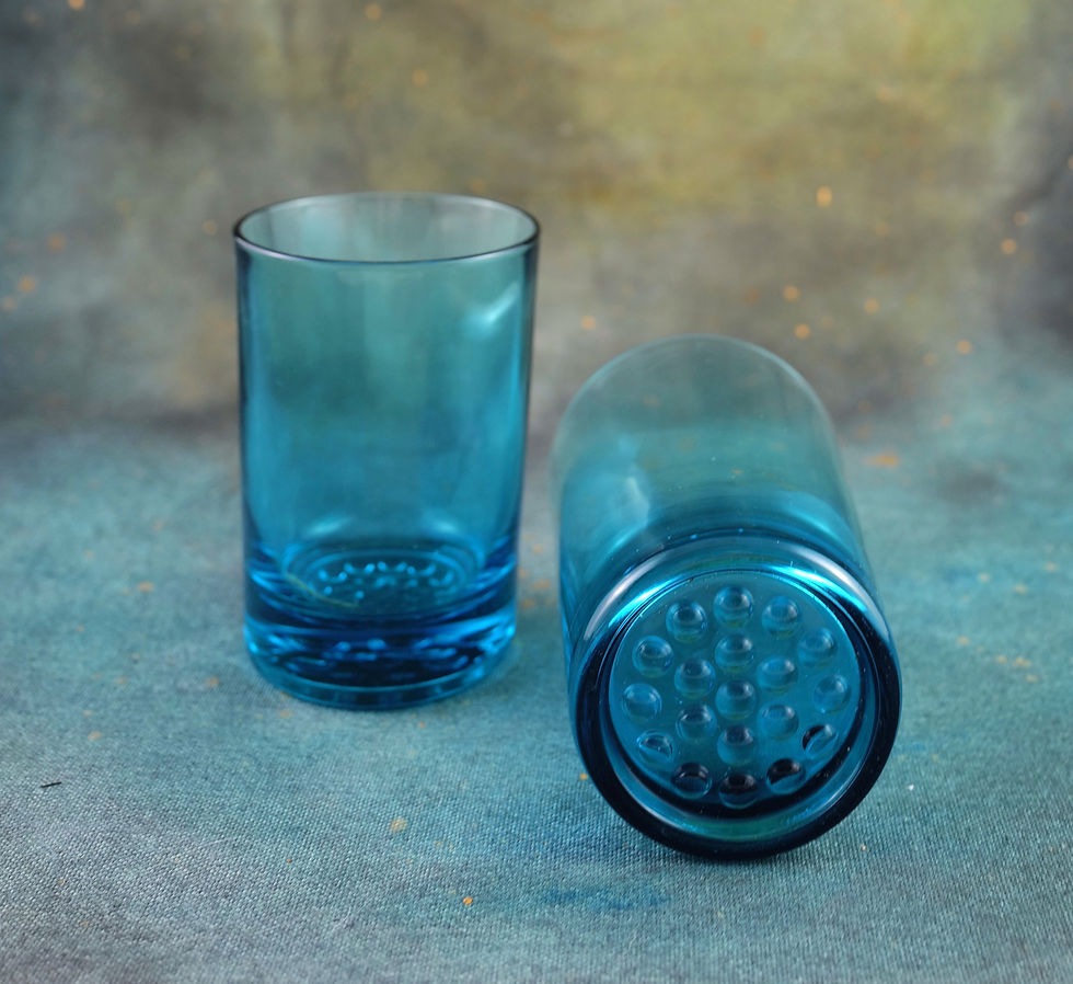 Thumbnail: A Vintage Turquoise Blue Hobnail Jug and Two Matching Tumblers