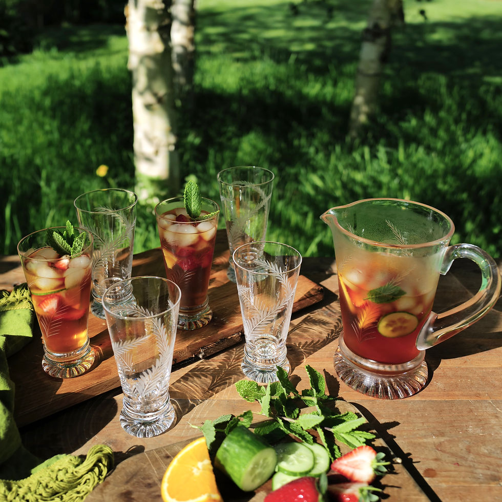 A Rare Etched Stuart Crystal Jug and Large Glasses Set