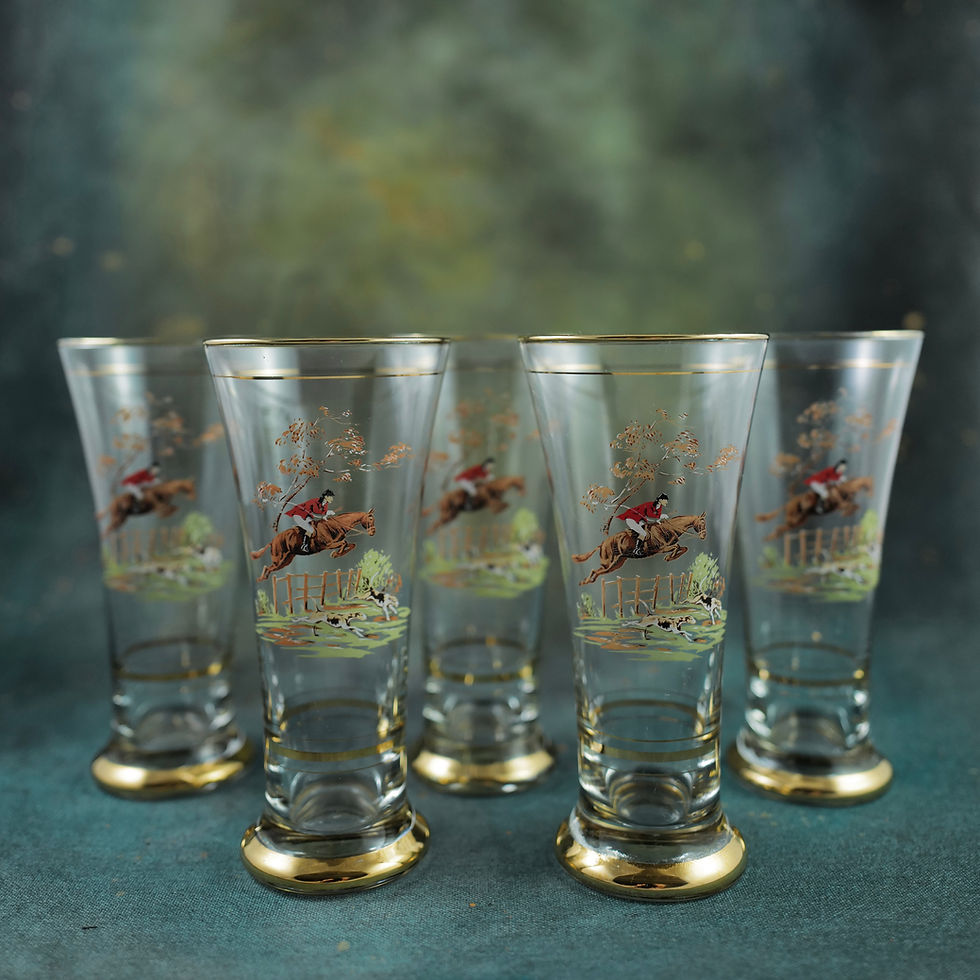 A set of Five Hunting Scene Pilsner Glasses