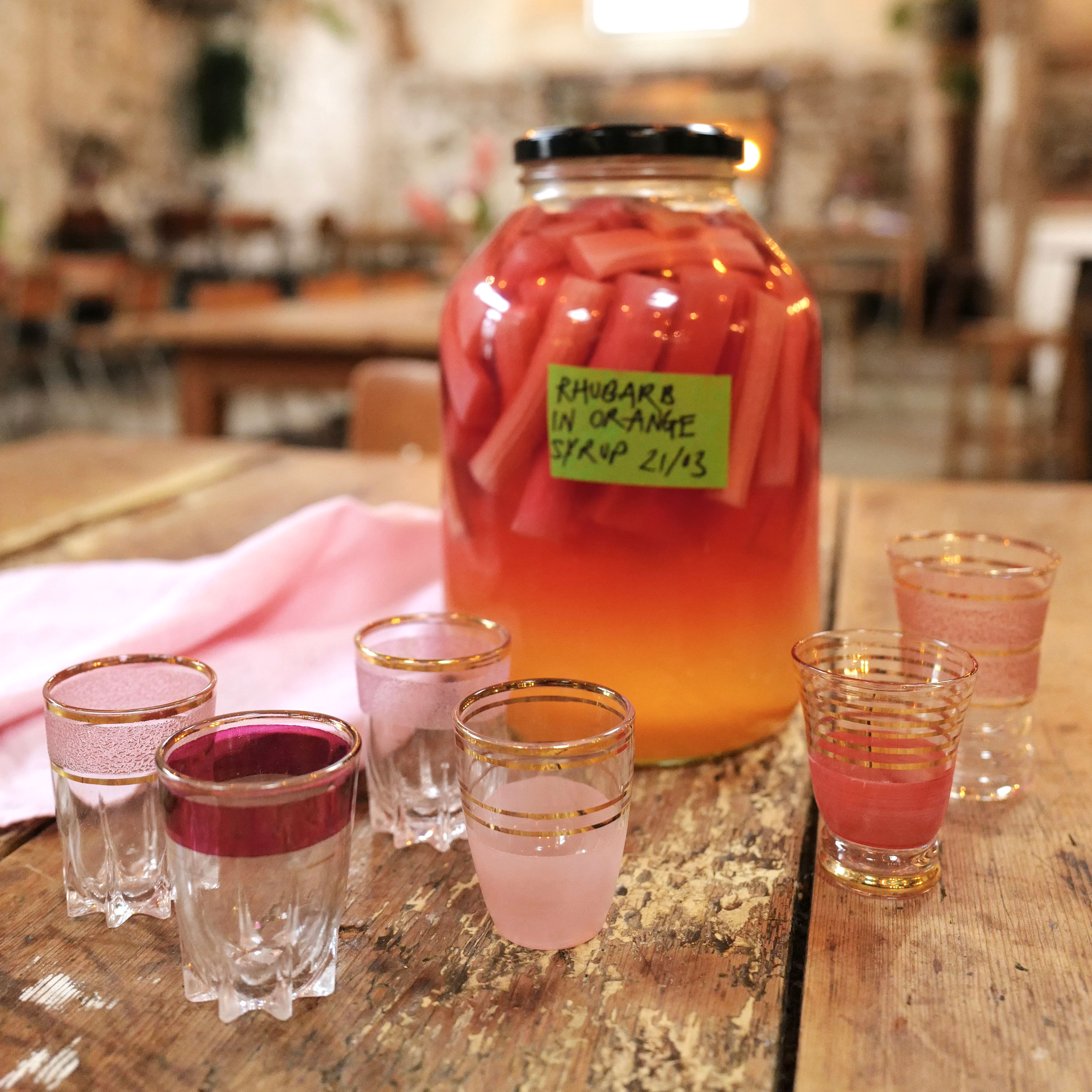 A Mixed Collection of Six Pink Frosted Shot Glasses
