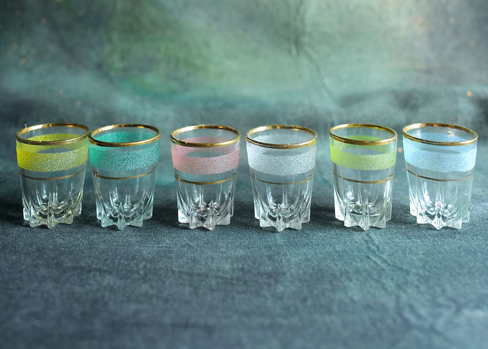 Thumbnail: Six Small Vintage Sugar Frosted Shot Glasses