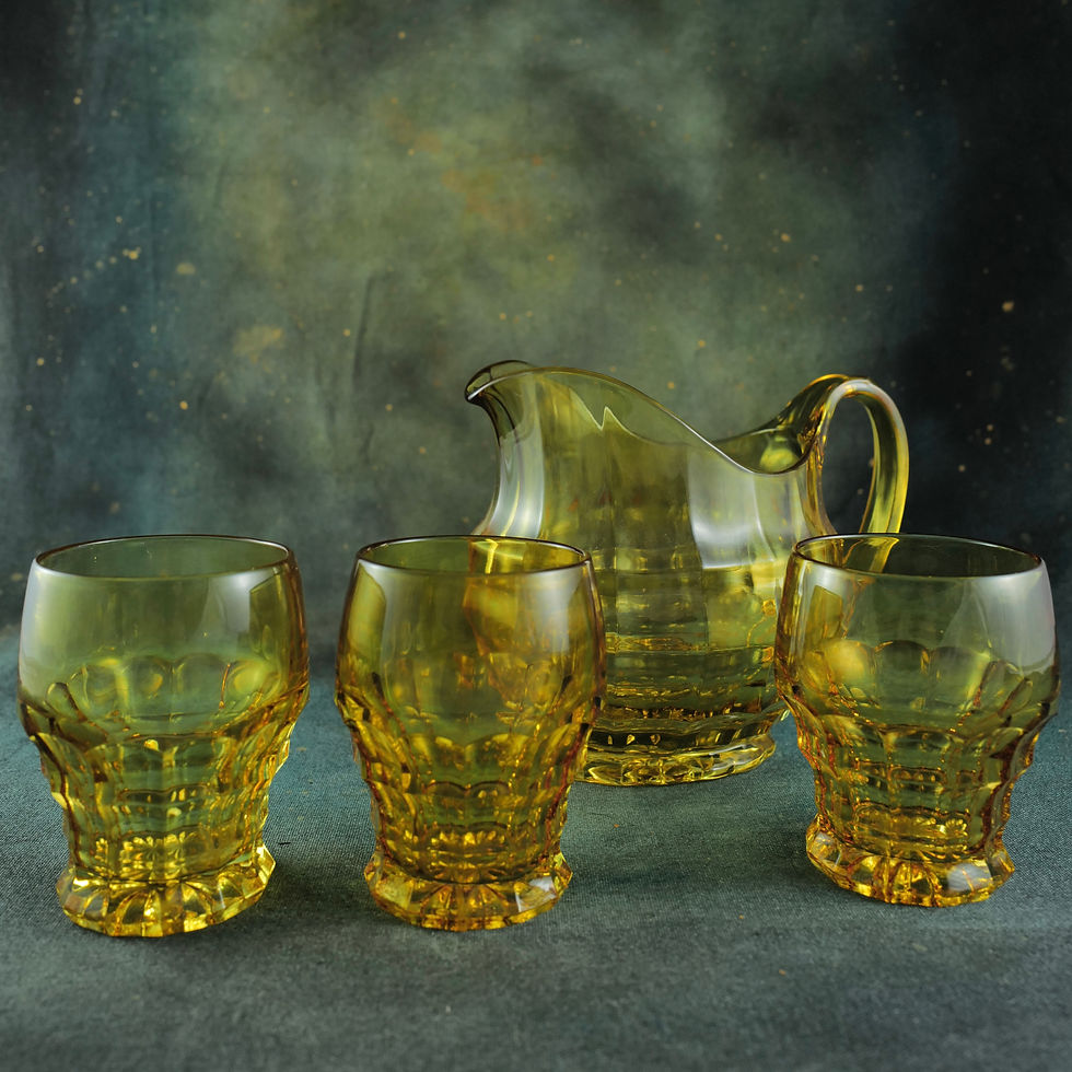 A Lovely Pale Amber Jacobean Jug and Three Matching Glasses