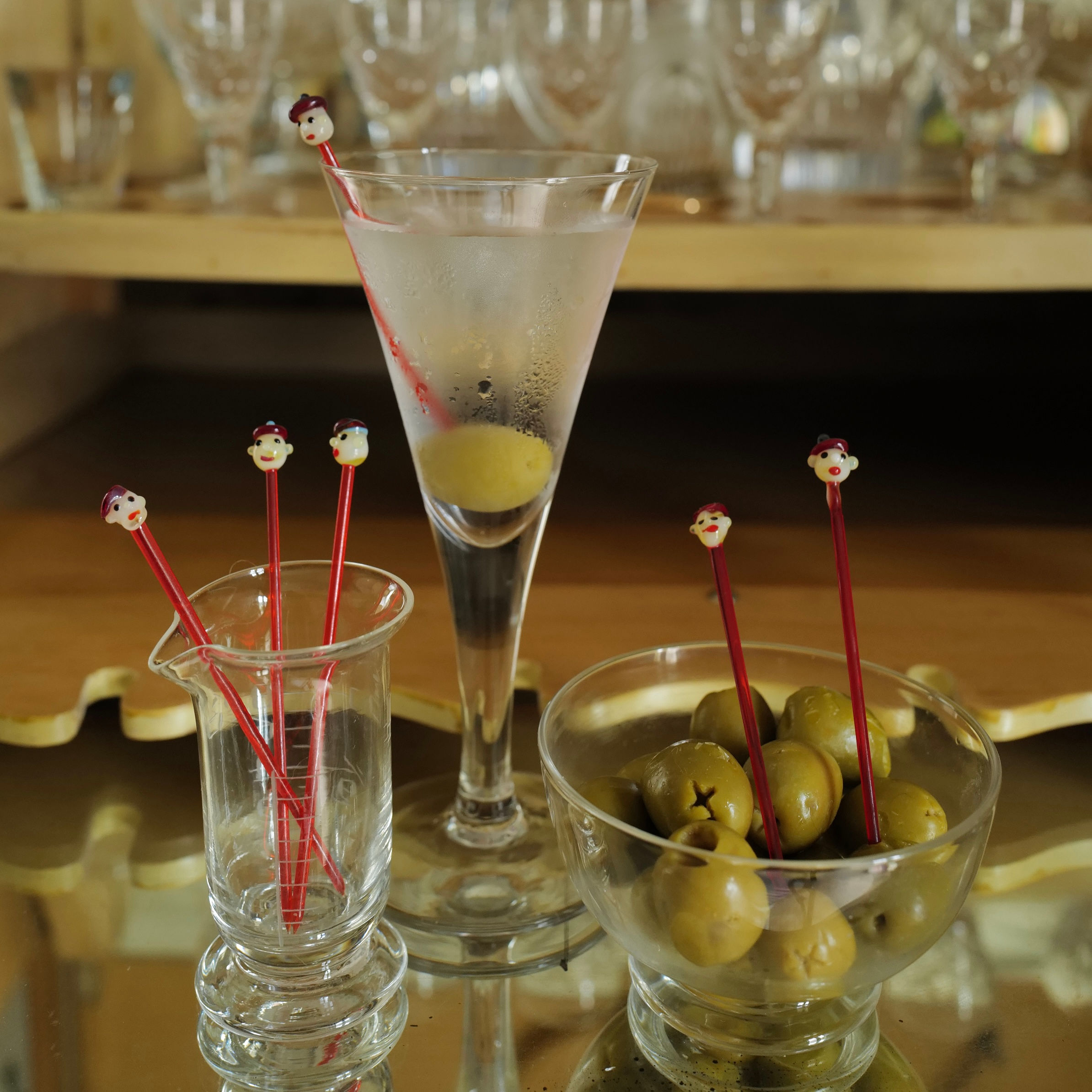 A Set of Six Art Deco Uranium Glass Cocktail Picks