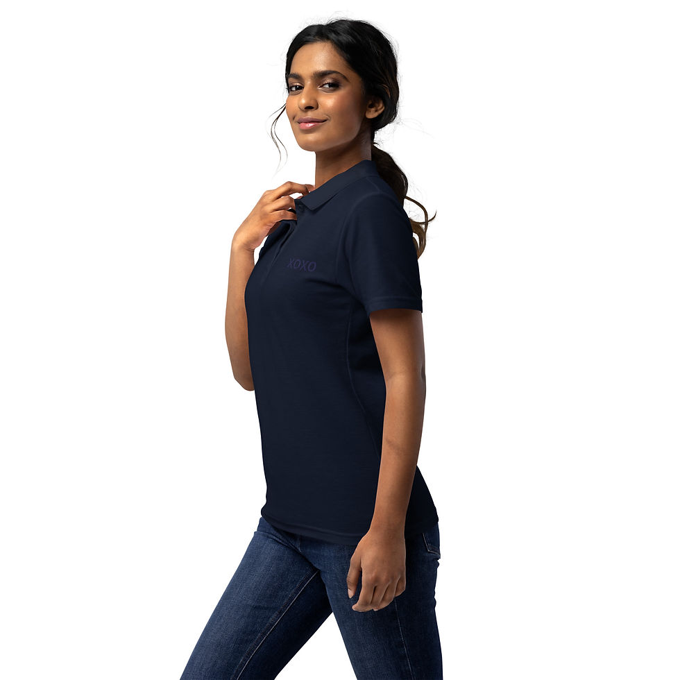 Thumbnail: XOXO women’s embroidered pique polo shirt navy navy