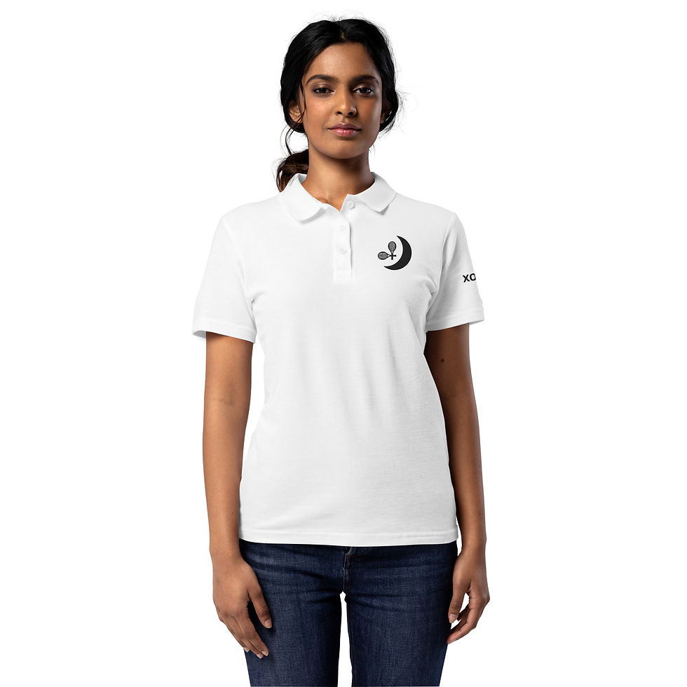 Thumbnail: Smile TennisMoon xoxo embroidered women’s pique polo shirt white black
