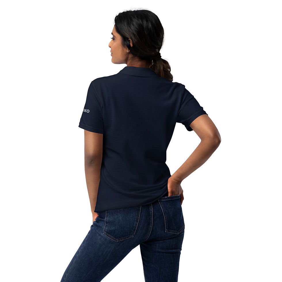 Thumbnail: Smile TennisMoon xoxo embroidered women’s pique polo shirt navy white