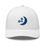 Thumbnail: Straight front view of TennisMoon Smile Trucker Cap in white with blue logo