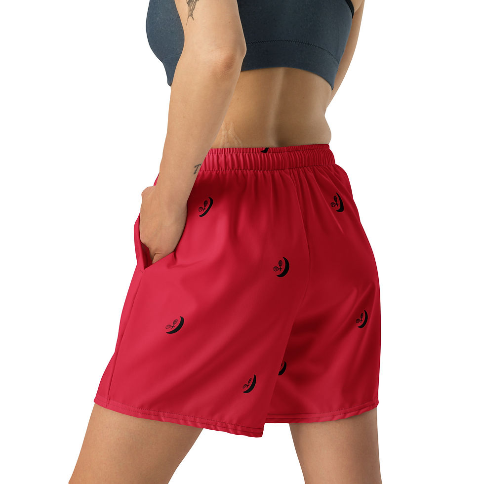 Thumbnail: Smile Polkadot Black TennisMoon Unisex Athletic Long Shorts Red