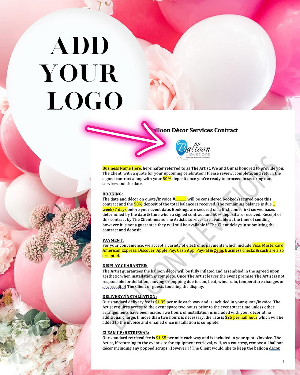 Thumbnail: Balloon Decor Contract, Balloon Service Contract, EASY to Edit in WORD