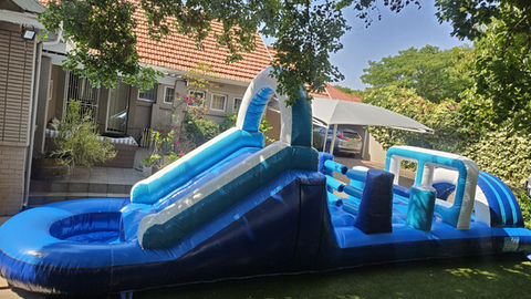 White and Blue Obstacle Course Jumping castle