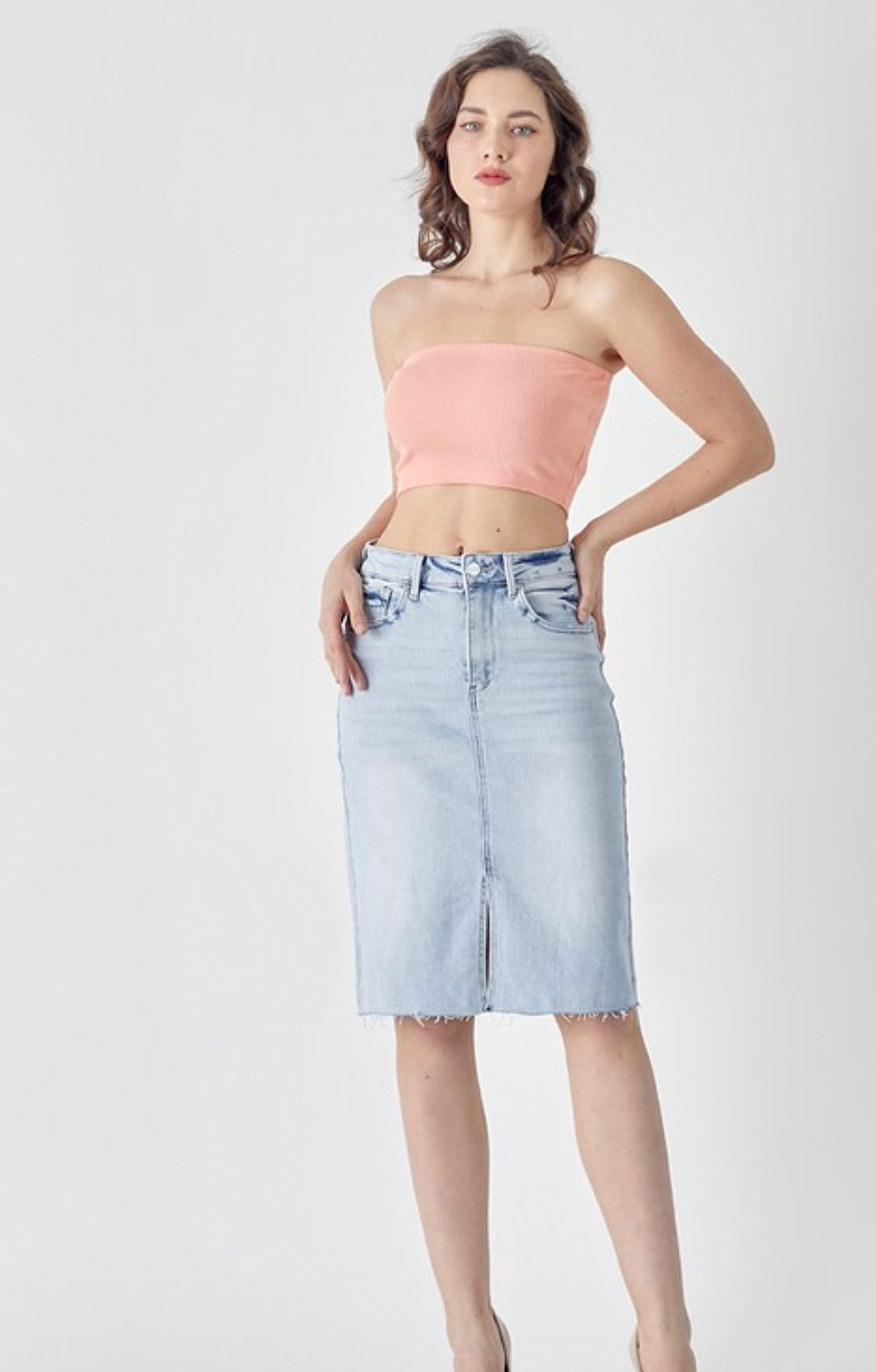 Thumbnail: Front slit denim skirt