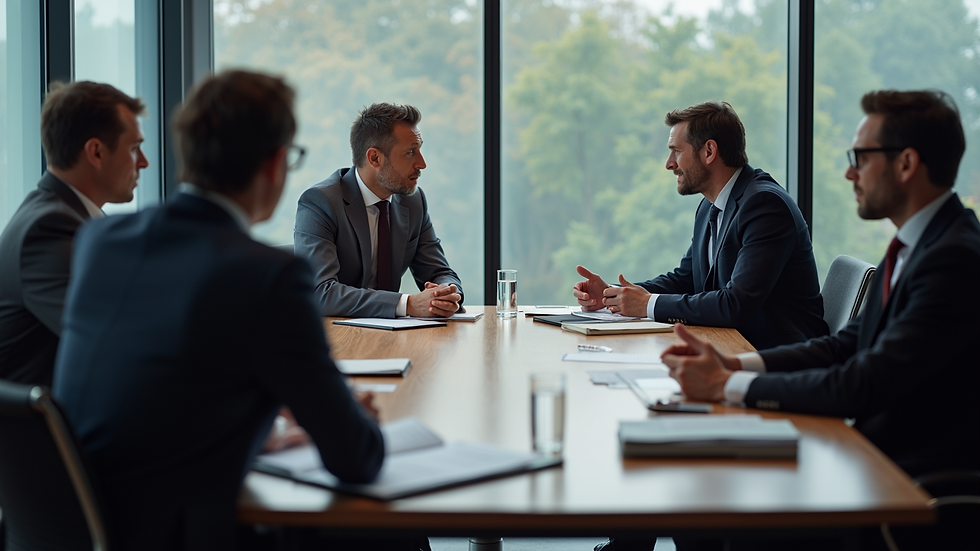 High angle view of a business meeting discussing risk management strategies