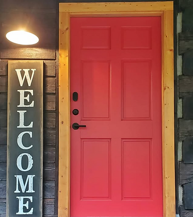 Red door, Welcome sign; home renovation