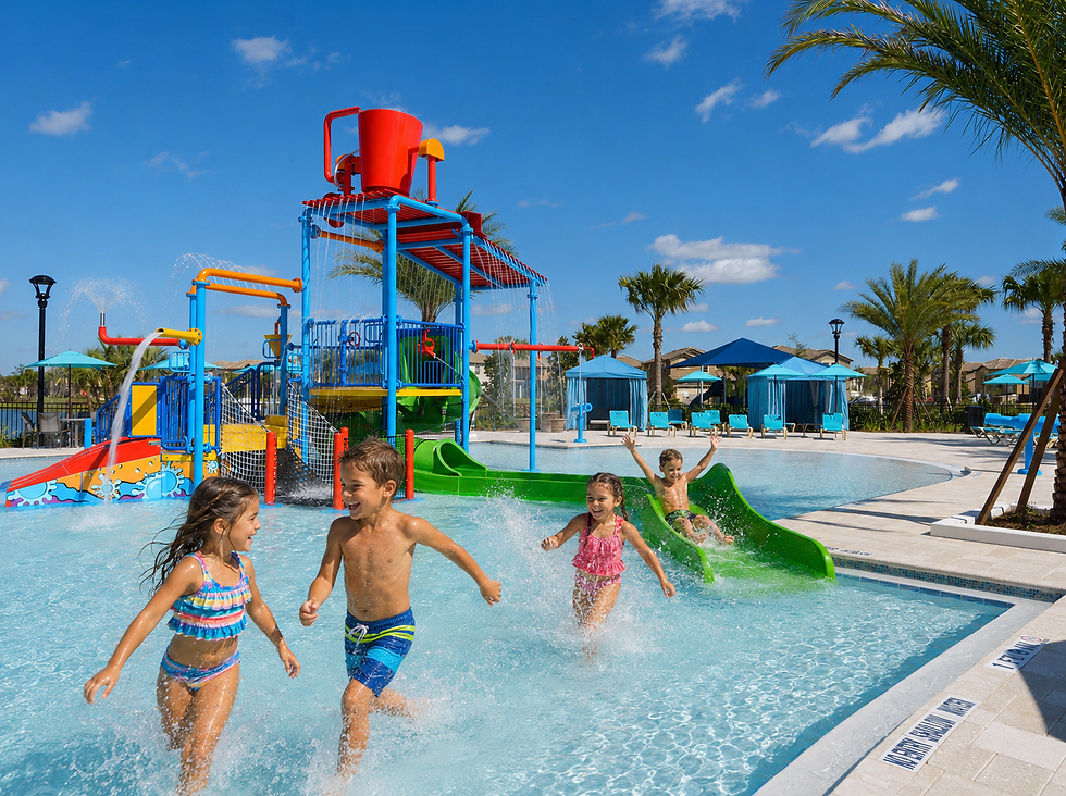 Kids at a resort playing in the water.