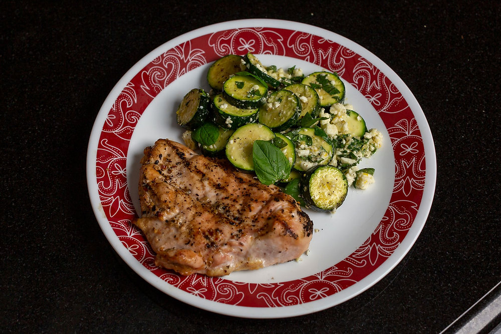 Grilled Chicken, Zucchini with Lemon and Feta