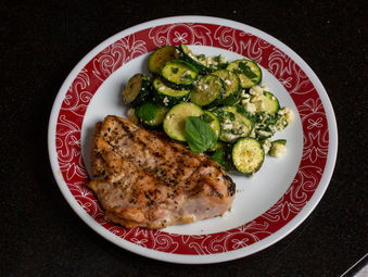 Grilled Chicken, Zucchini with Lemon and Feta