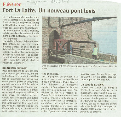 article de presse 2021 nouveau pont levis chateau de la roche goyon fort la latte