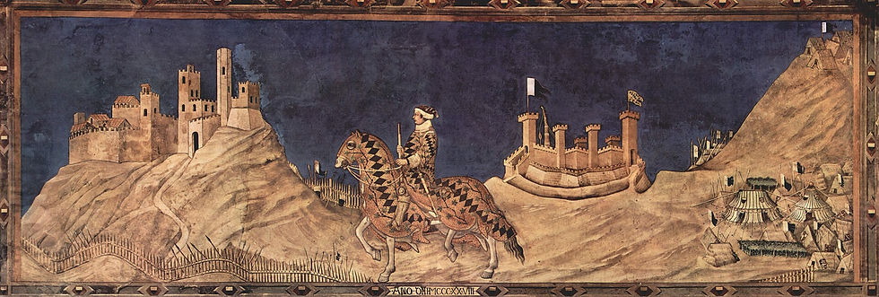 La fresque de Simone Martini représentant la prise de la Rocca de Montemassi par Guidoriccio da Fogliano (1328)