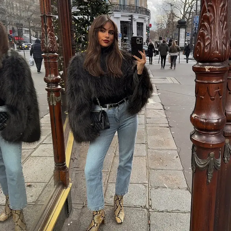 Thumbnail: Neo Mint New 2025 Autumn Faux Fur Crop Top Pullovers Ins Chic Street Girls