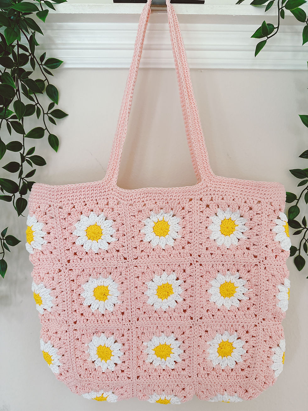 Thumbnail: Handmade Crochet Rectangle Pastel Flower Bag Purse | Daisy Granny Square