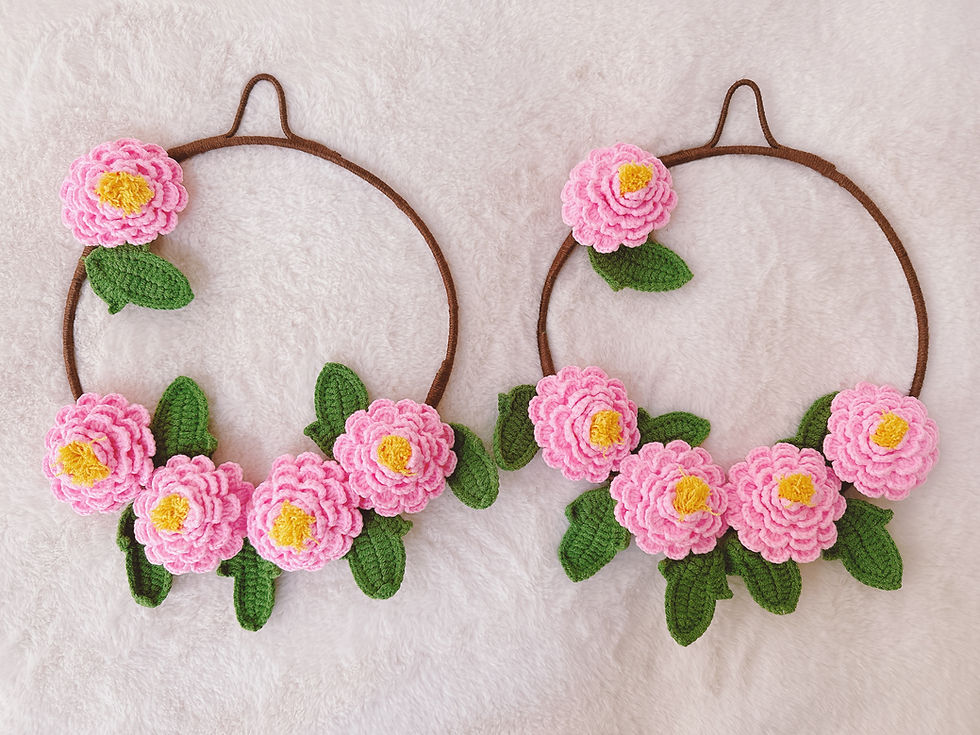 Thumbnail: Handmade Crochet Flower Wreath | Peony Sunflower Daisy Poinsettia Camelia Lily