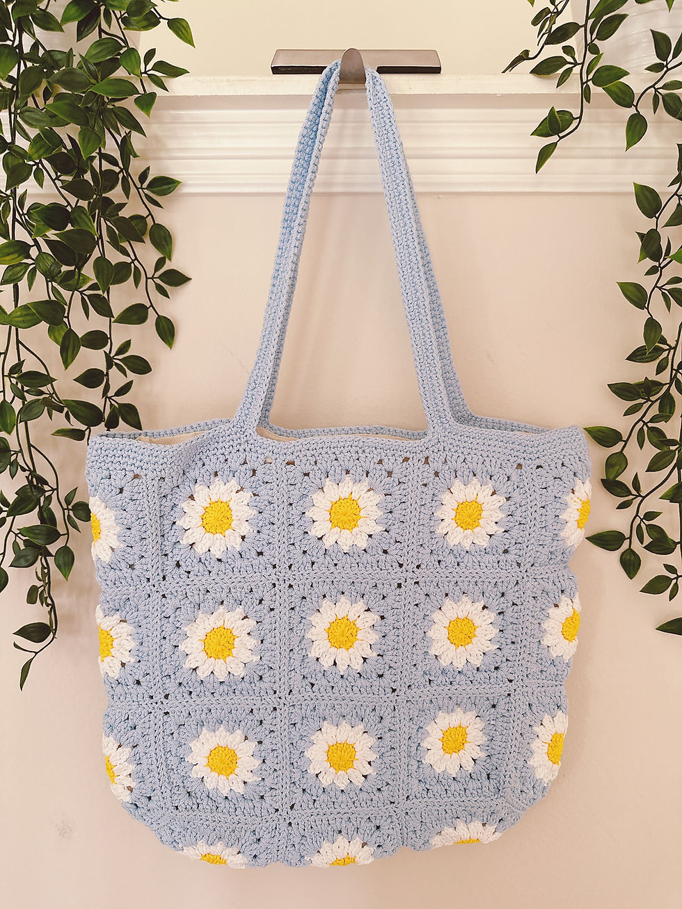 Thumbnail: Handmade Crochet Rectangle Pastel Flower Bag Purse | Daisy Granny Square