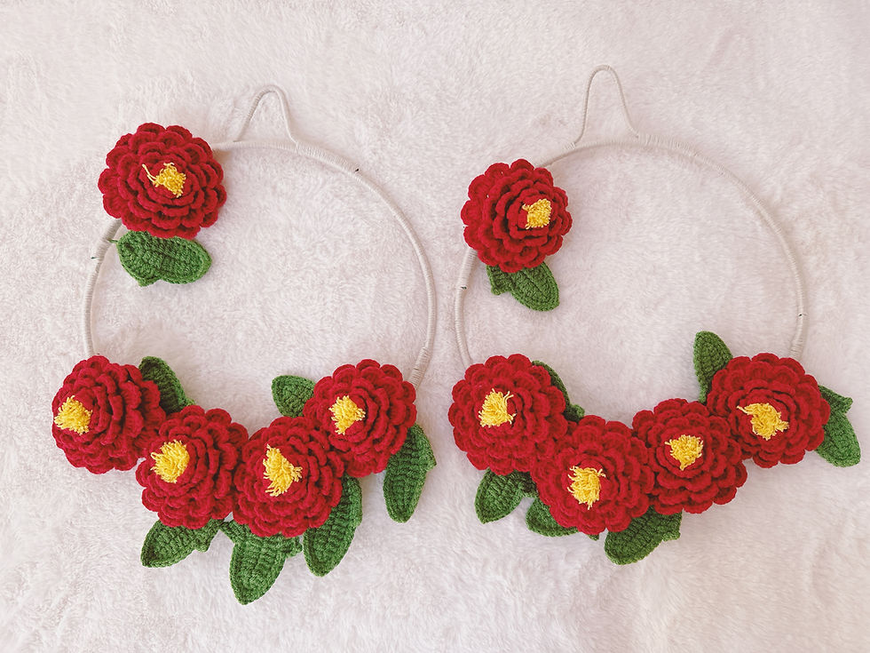 Thumbnail: Handmade Crochet Flower Wreath | Peony Sunflower Daisy Poinsettia Camelia Lily