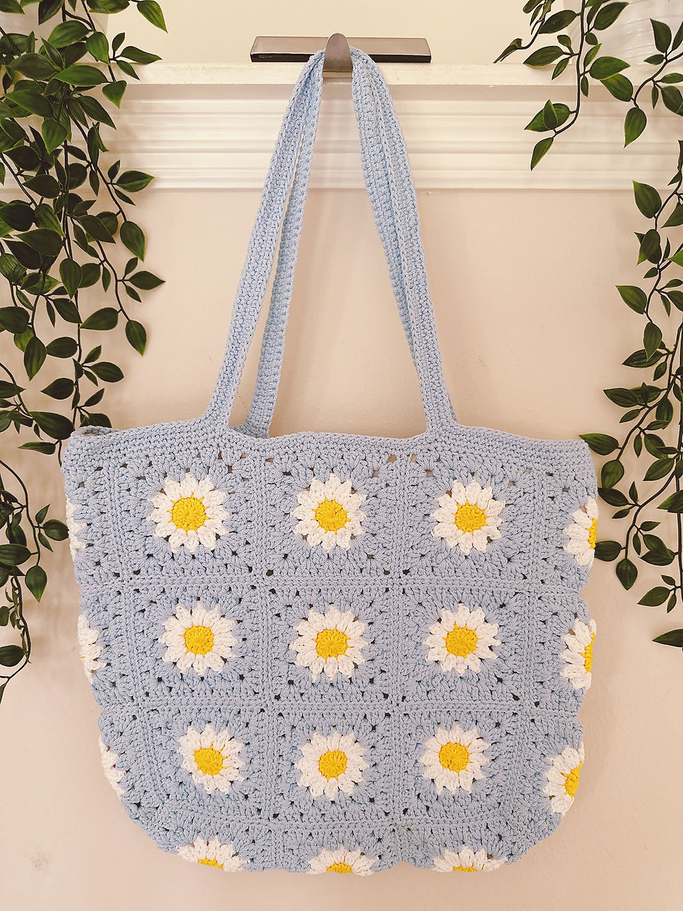Thumbnail: Handmade Crochet Rectangle Pastel Flower Bag Purse | Daisy Granny Square