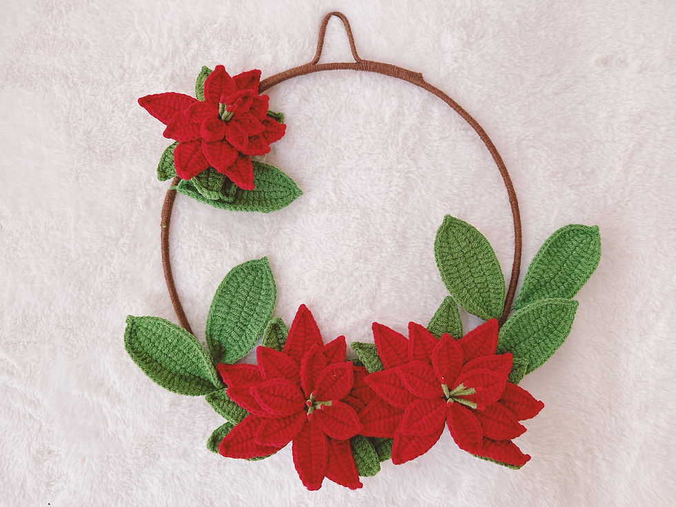 Thumbnail: Handmade Crochet Flower Wreath | Peony Sunflower Daisy Poinsettia Camelia Lily